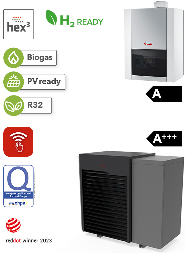 Wärmepumpen-Gas-Hybridsystem AEROTOP SX mit THISION S PLUS ELCO