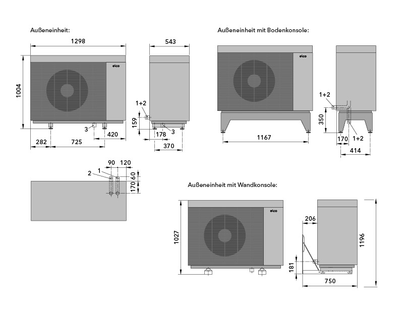 Abmessungen AEROTOP® SPK Außeneinheit